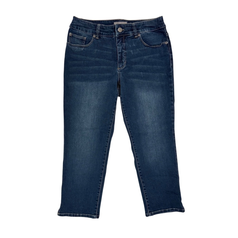 Chico's‎ So Slimming Cropped Capri Jeans 0.5 Size 6 Mid Rise Embroidered Denim